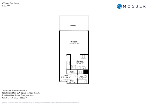 Floor plan for studio, 1 bath, 492 sqft